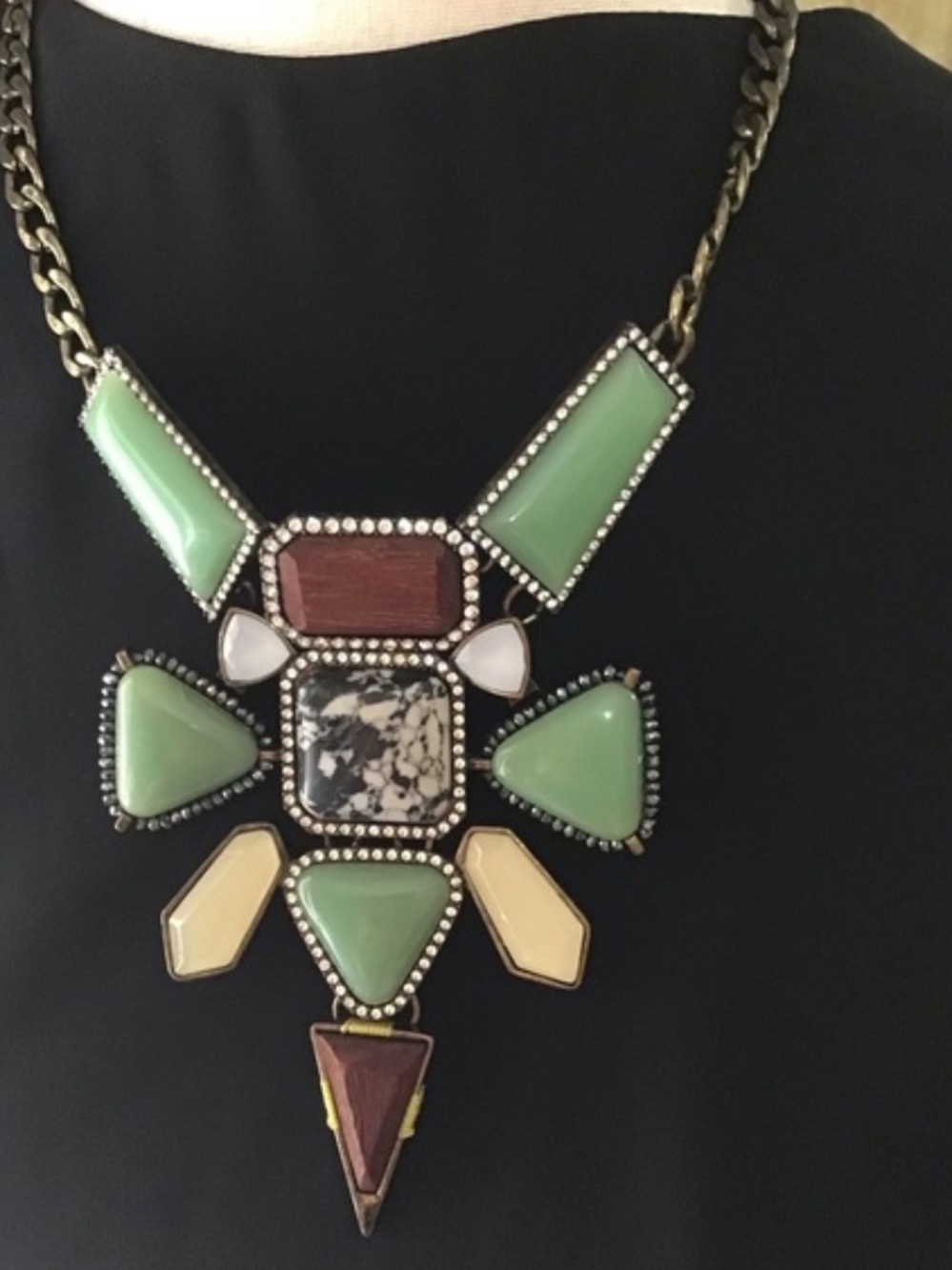 BaubleBar Green, Cream & Brown Statement Bib Necklace